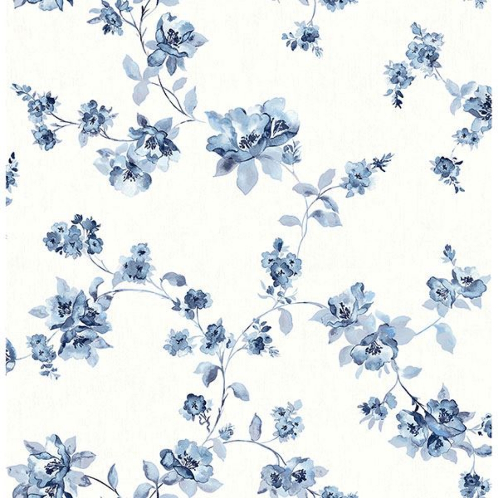 Wallpaper Cyrus Blue Watercolor Floral Farmhouse Cottage